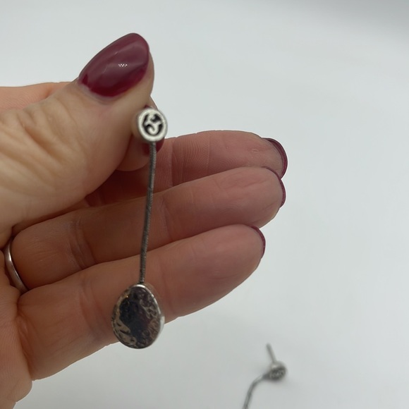 Brighton Mediterranean Long Post Earrings Hammered Gold & Silver - Picture 2 of 4